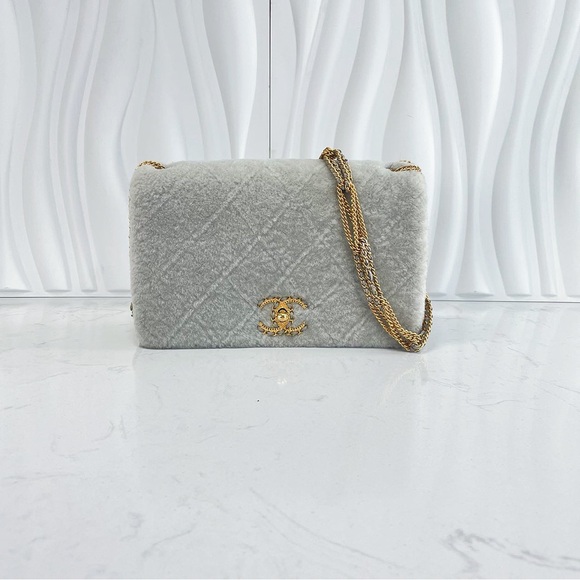 CHANEL Handbags - CHANEL Shearling CC Chain Flap Bag Grey Gold Hardware